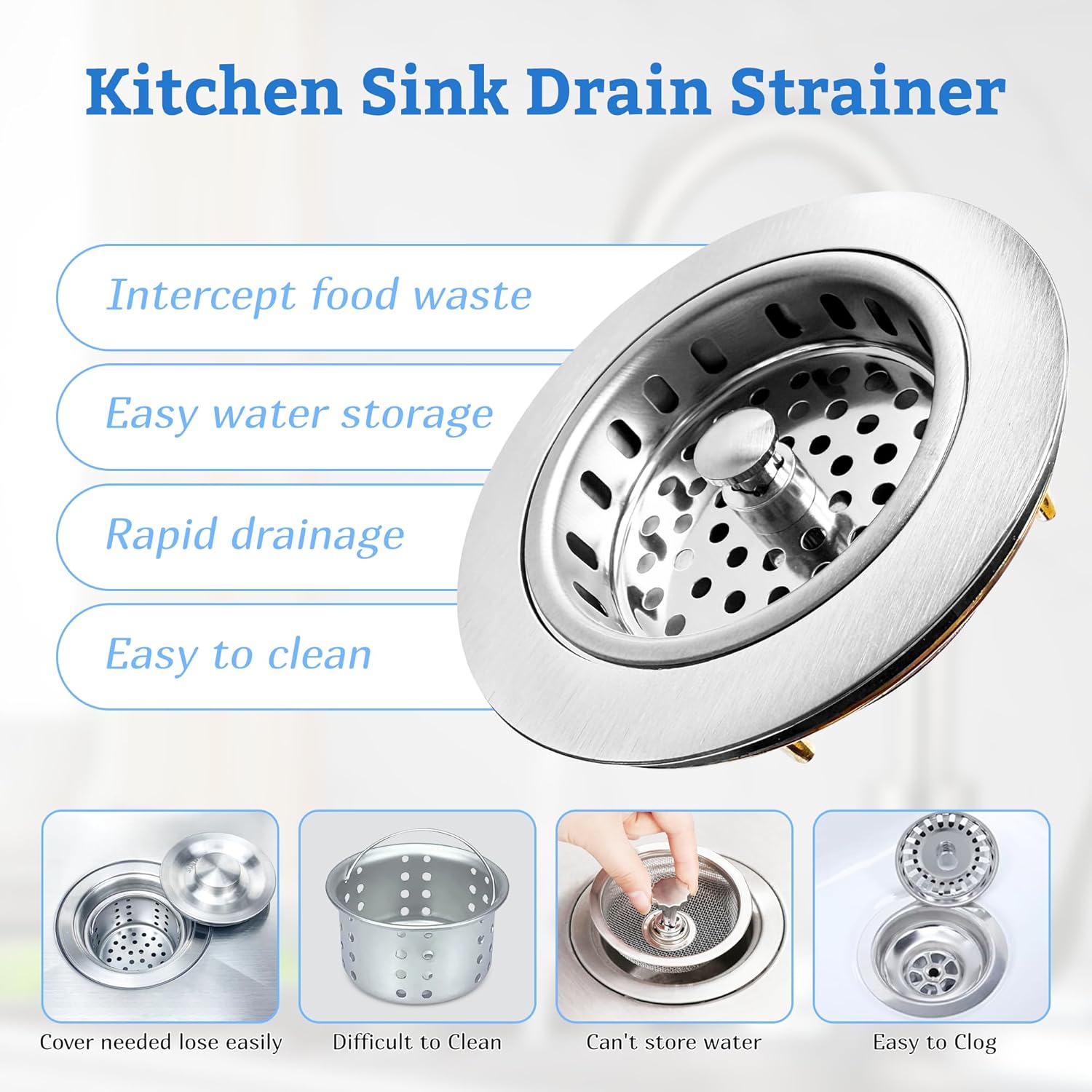 Metal World BS10101BN-10P Post Style Sink Strainer, 3-1/2" Metal Kitchen Strainer, Cast Brass Body Basket Strainer, Strainer with Stainless Steel Basket, Brushed Nickel Finish 10 Pack