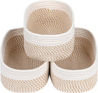 CubesLand Small Storage Baskets for Shelves, Closet Organization Storage Bins Empty Gift Basket 3 Packs Baby Nursery Woven Baskets for Organizing, Rectangular Clothes Closet Shelves Baskets