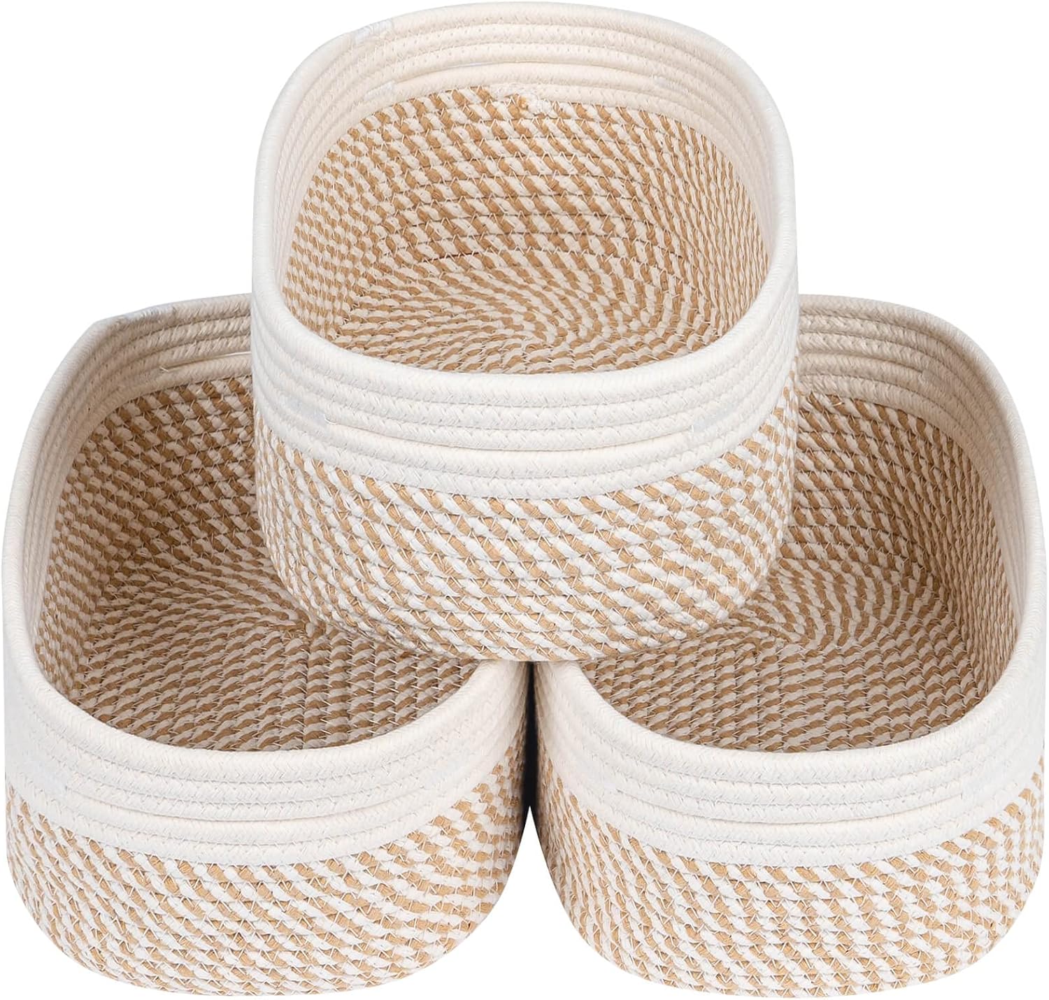 CubesLand Small Storage Baskets for Shelves, Closet Organization Storage Bins Empty Gift Basket 3 Packs Baby Nursery Woven Baskets for Organizing, Rectangular Clothes Closet Shelves Baskets