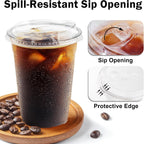 100 Pack 16 oz Clear Plastic Cups with Lids, Disposable Iced Coffee Cups with Sip Lids, Sturdy Plastic Smoothie Cups for Cold Drinks