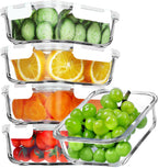 VERONES 5 Pack 36 OZ Glass Meal Prep Containers, Airtight Glass Lunch Containers Set, Food Storage Containers with Lids,Exclusive of BPA, for Microwave, Oven, Freezer & Dishwasher Friendly,White