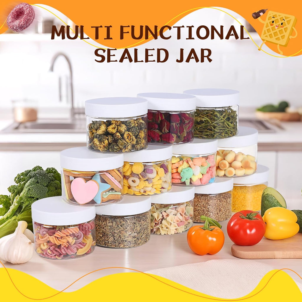 72pcs 4 oz Plastic Containers with Lids Labels Leak Proof BPA Free Airtight Refillable Clear Small Containers Storage Jars for Storing Dry Food Slime Honey Jam,white
