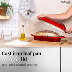Enamelled Cast Iron Bread Loaf Pot – Dutch Oven For Sourdough Bread Baking – Oven Safe Non Stick Bread Pot – Rectangular, Red, 34cm x 16cm – by Nuovva