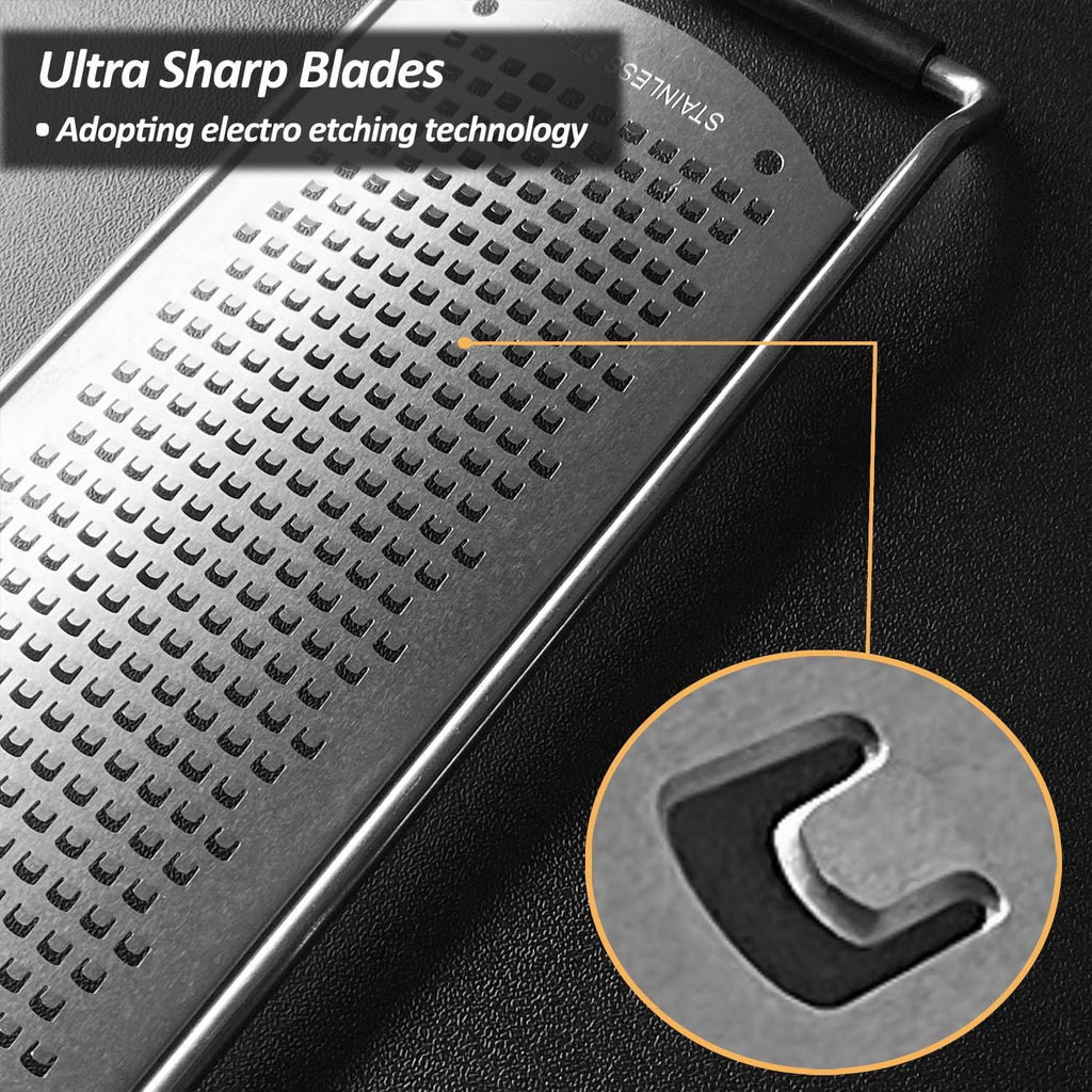 Professional Zester Grater Fine for Hard Cheese, Citrus Fruits, Garlic, Chili, Cinnamon and Nutmeg, Kitchen grater with Razor-Sharp Stainless Steel Blade (Fine)