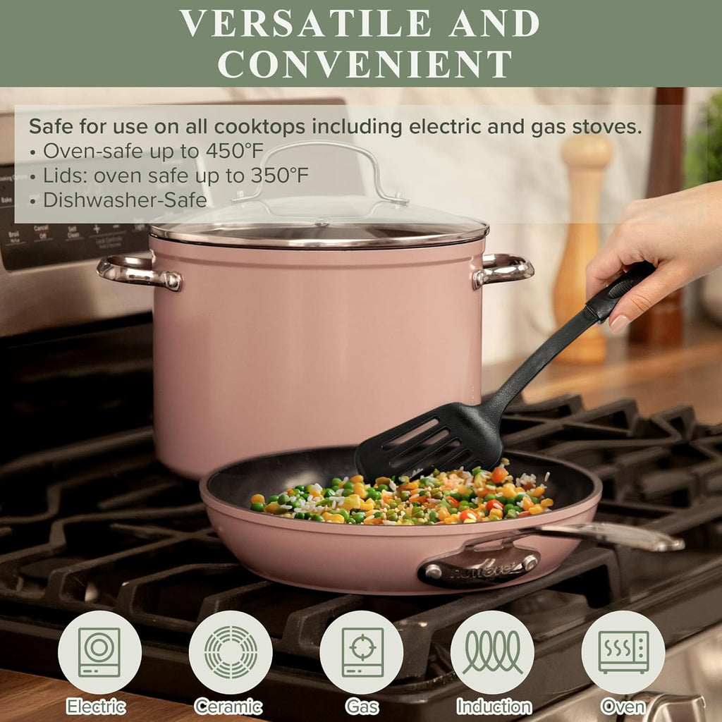 Nuwave Healthy Duralon Blue Ceramic Nonstick Cookware Set, Diamond Infused Scratch-Resistant, PFAS Free, Dishwasher & Oven Safe, Induction Ready & Evenly Heats, Tempered Glass Lids & Stay-Cool Handles