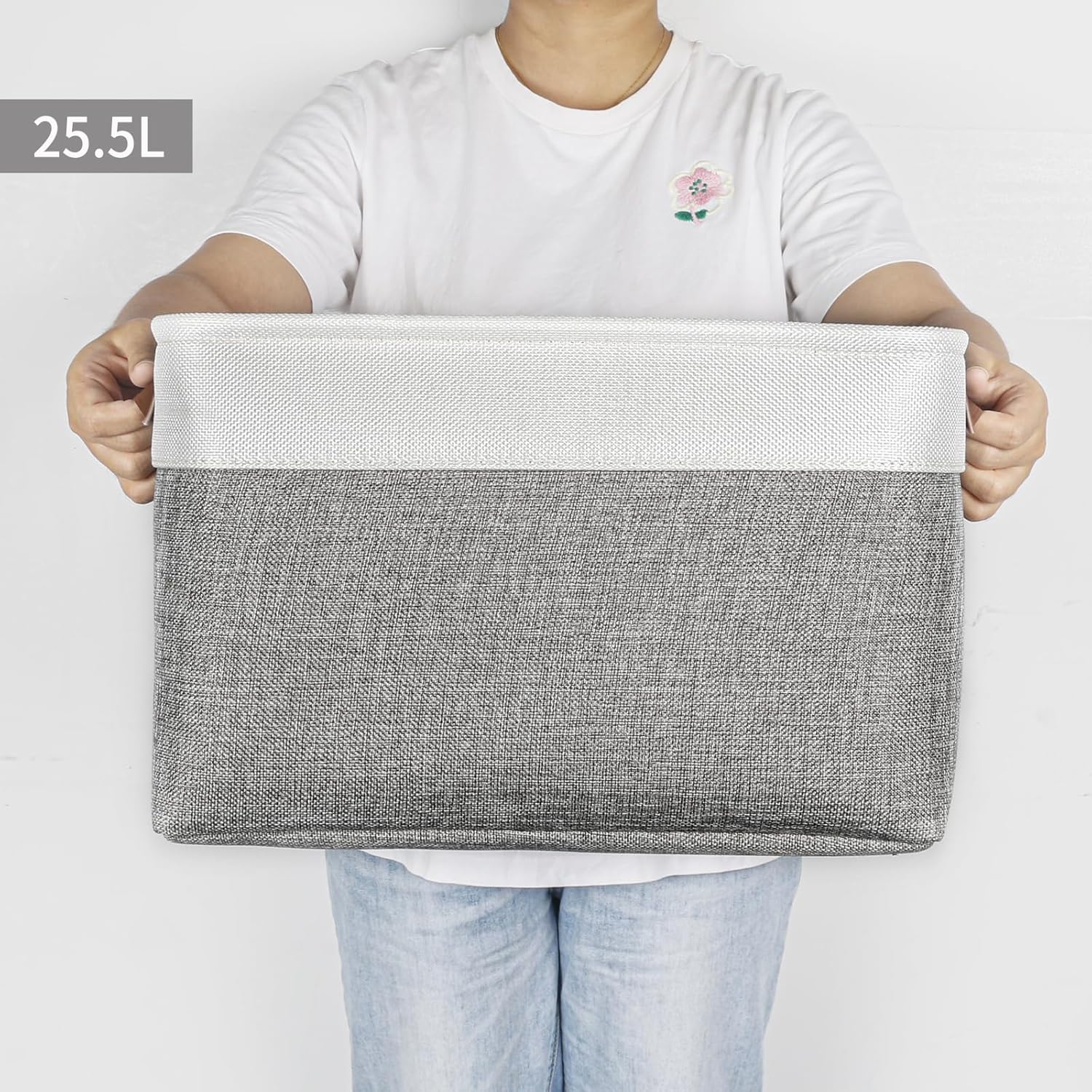 Storage Bins Large Fabric Storage Baskets for Shelves 3 Pack, Decorative Linen Closet Baskets with Handles for Organizing, Shelf, Clothes, Home, Office, 15x11x9.5Inches (Grey&White)