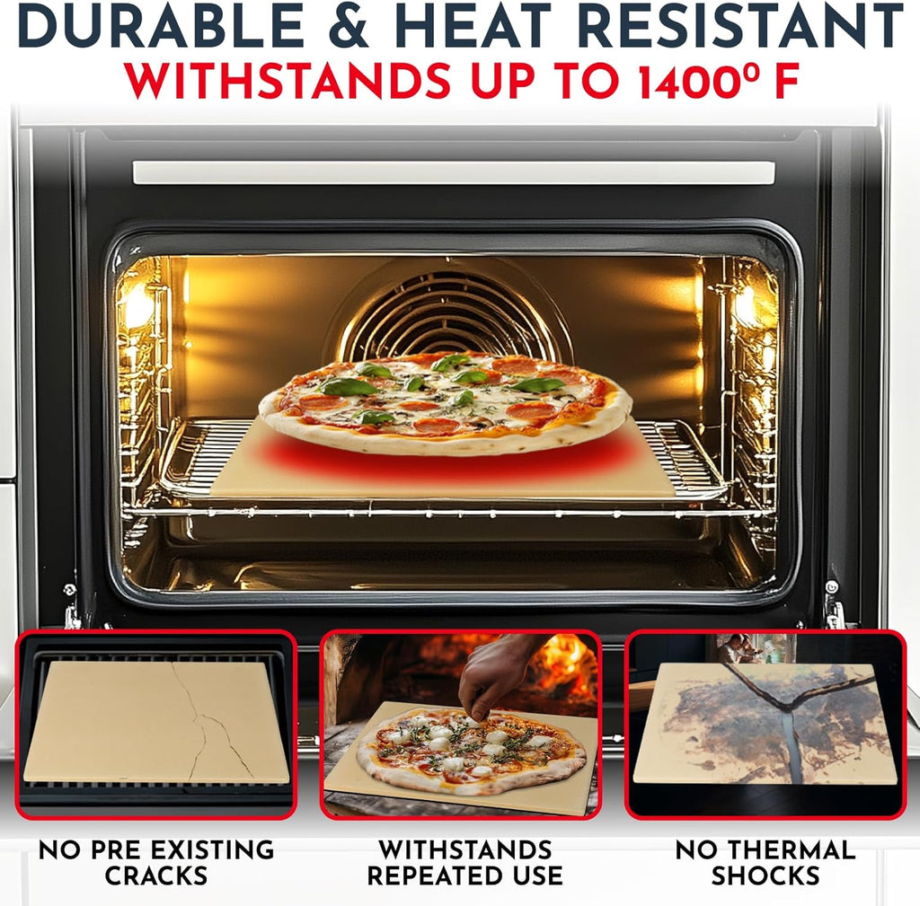 Pizza Stone for Oven Set - 15 x 12 inch Stone for Grill - 3PCS PizzaMaking Accessories - Large Pizza Oven Stones - Baking Stones for Bread and Pizzas