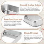 LIANYU Rectangle Baking Pan Set of 3, 12⅓ x 9¾ x 2 Inch Cake Lasagna Pan, Stainless Steel Toaster Oven Bakeware for Casseroles Brownies, Oven & Dishwasher Safe