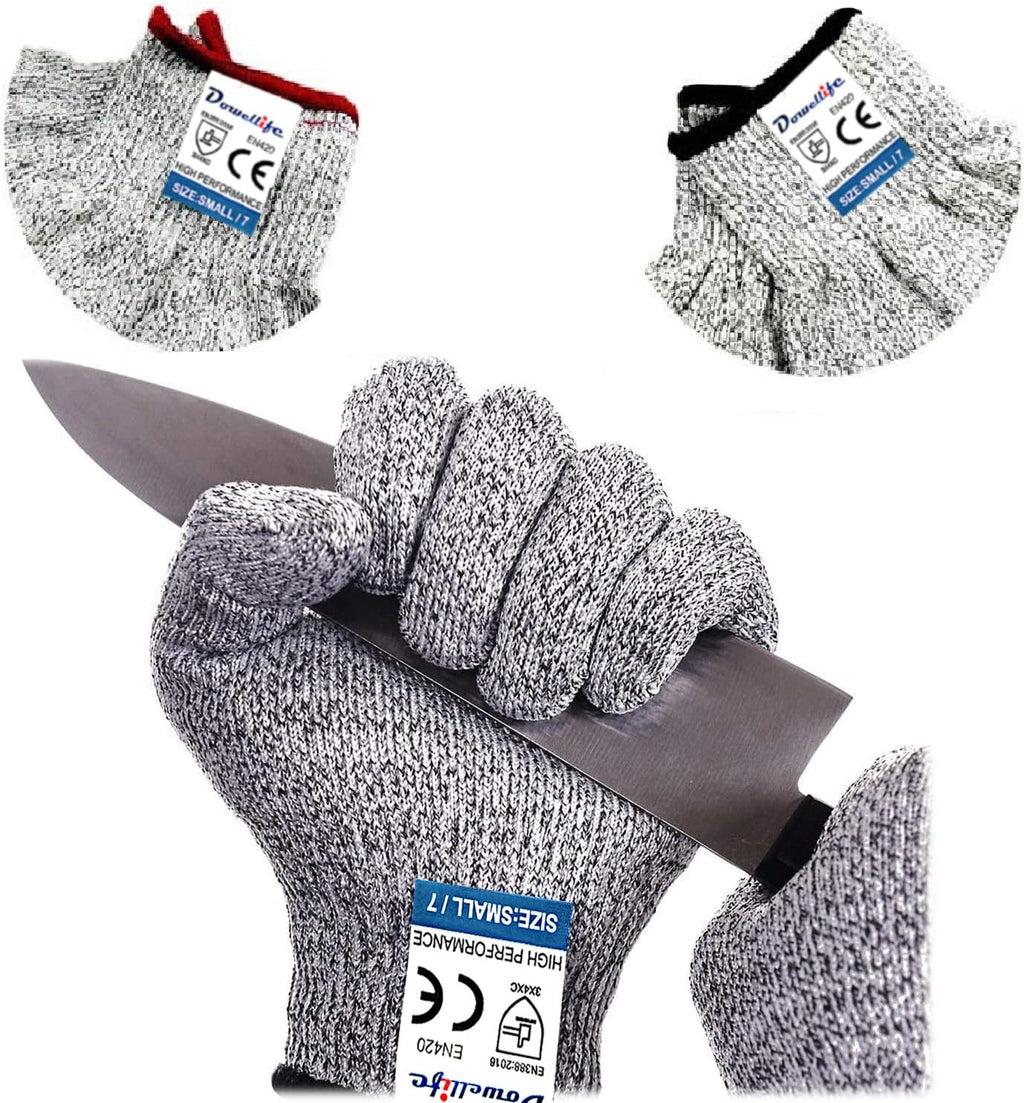 Dowellife Cut Resistant Gloves Food Grade Level 5 Protection, Safety Kitchen Cuts Gloves for Oyster Shucking, Fish Fillet Processing, Mandolin Slicing, Meat Cutting and Wood Carving. (Small-2 Pairs)