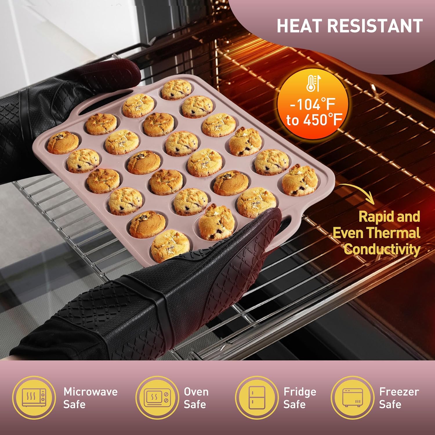 24 Cups Silicone Muffin Pan with Metal Reinforced Frame Cupcake Tray Egg Mold for Kitchen 2025 First Apartment Essentials New Home Must Haves Things House Warming Decor Housewarming Hostess Host Gifts