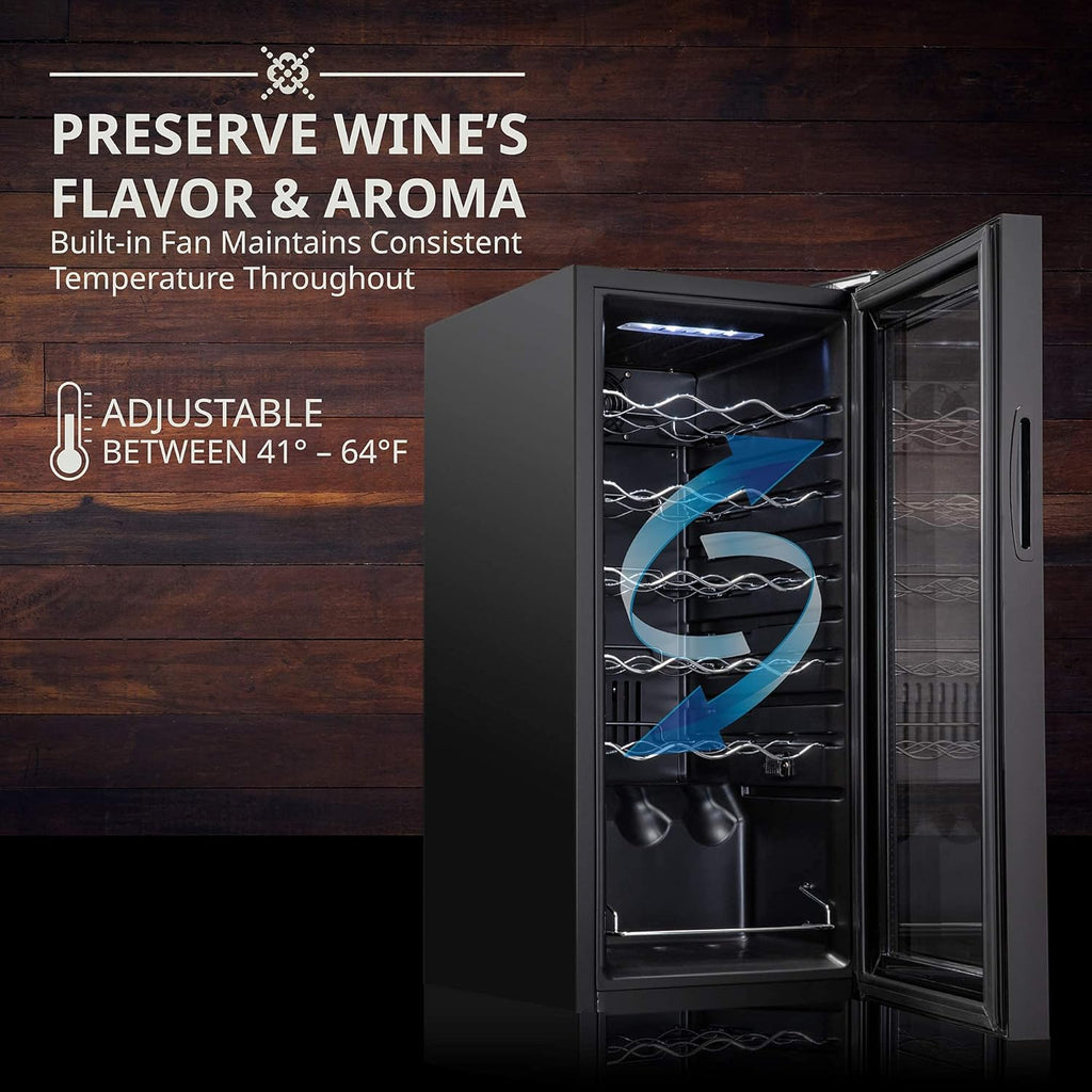 Ivation 18 Bottle Compressor Wine Cooler Refrigerator with Wi-Fi Smart App Control Cooling System | Large Freestanding Wine Cellar Fridge For Red White Champagne or Sparkling, Black Glass Door & Lock