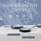 Nonstick Ceramic Frying Pan 8 Inch for Induction Cooktop - Non Toxic PTFE/PFOA/PFAS Free, Oven & Dishwasher Safe up to 500°F - Non Stick Small Egg Skillet with Stay-Cool Handle - Navy Blue