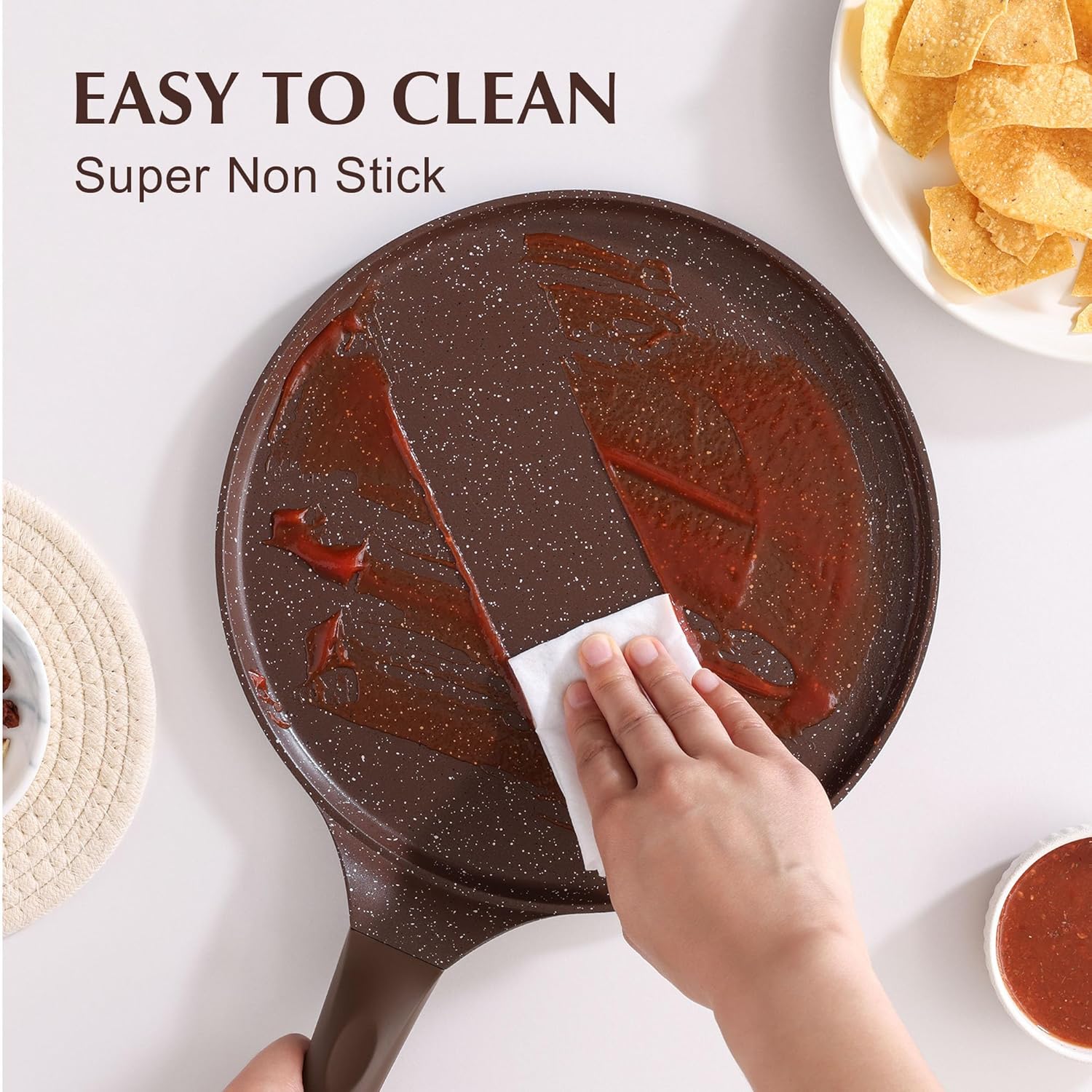 SENSARTE Nonstick Crepe Pan, Swiss Granite Coating Dosa Pan Pancake Flat Skillet Tawa Griddle 10-Inch with Stay-Cool Handle, Induction Compatible (Toffee Brown)