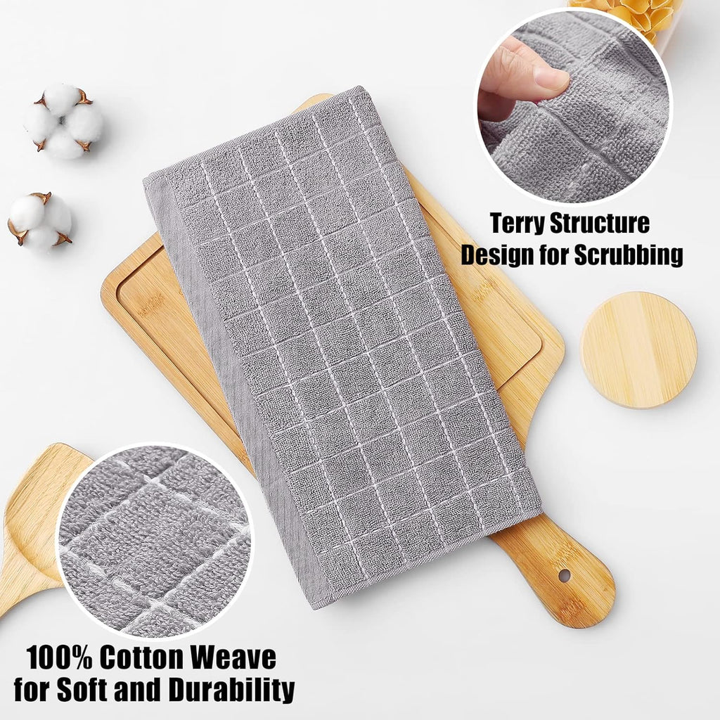 Homaxy 100% Cotton Terry Kitchen Dish Cloths, Ultra Soft and Absorbent Dish Towels for Kitchen, Suitable for Drying and Washing Dishes, 6 Pack, 12 x 12 Inches, Light Grey