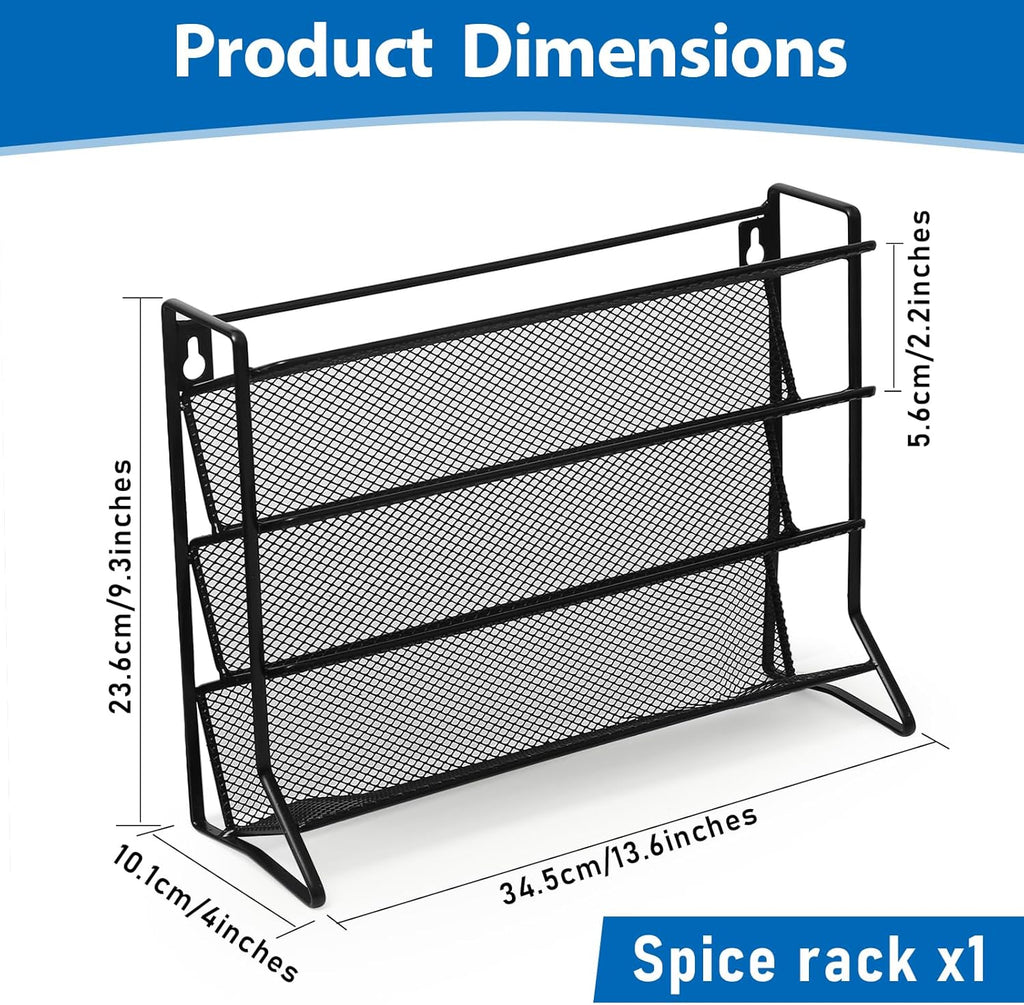 1PCS 4Tier Spice Rack for Counter Free Standing,Spice Rack for Inside Cupboard Hanging Wall Mounted Spice Seasoning Organiser Spice Jars Bottle Organizer for Kitchen Pantry（Black）
