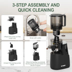 Heynemo Juicer Machines, 5.9" Wide Feed Chute Cold Press Juicer for Whole Vegetable & Fruit, 250W Slow Masticating Juicer Machines with with Dual-Layer Strainer, Easy to Clean,High Juice Yield, Black