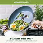 GreenPan Treviso Stainless Steel Healthy Ceramic Nonstick, 12" Frying Pan Skillet with Lid, PFAS-Free,Clad, Induction, Dishwasher Safe, Silver