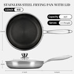 Stainless Steel Frying Pan with Lid - 11 Inch Nonstick Frying Pan with Lid, Honeycomb Stainless Steel Skillet Omelet Chef's Pan with Stay Cool Handle, Induction Compatible, PFOA Free