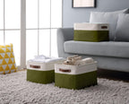DECOMOMO Fabric Storage Bins - Storage Baskets for Shelves, Linen Closet Organization (Olive Green & White, Large - 3 Pack)