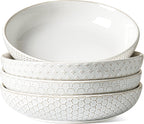 LE TAUCI Pasta Bowls 42oz, Large Salad Bowl, Ceramic Embossment Stoneware Serving Plate for Fruits, Noodle, Dinner, House-warming Wedding Present - 9 Inch, Set of 4, Arctic White