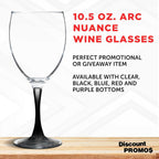DISCOUNT PROMOS Nuance Wine Glasses by ARC 10.5 oz. Set of 10, Bulk Pack - Restaurant Glassware, Perfect for Red Wine, White Wine, Cocktails - Black