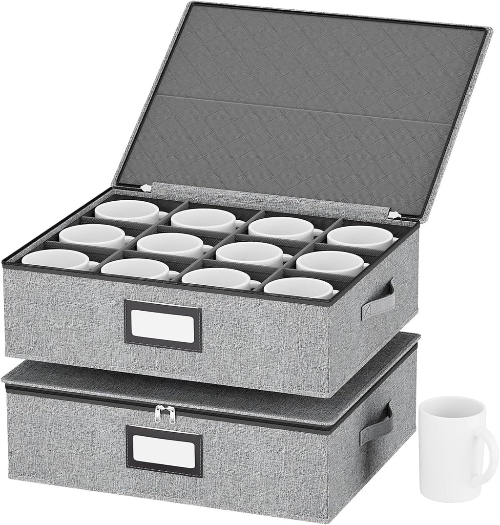 homyfort China Storage Containers (2 Pack Mug Storage Box, Grey)