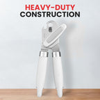 Zulay Kitchen Heavy Duty Stainless Steel Can Opener Manual with Large Bottle Opener - Manual Can Opener with Turn Knob with Soft Grip Handles - White