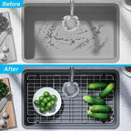 iPEGTOP Sink Bottom Grid, 3-Piece Stainless Steel Sink Protector 23" x 13" Rear Drain Hole with Corner Radius, Sink Grate Rack for Bottom of Kitchen Sink Single Bowl with Hole Cover