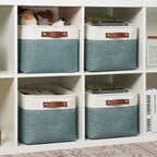 DULLEMELO Storage Baskets for Shelves, Fabric Collapsible Rectangular Storage Bins for Shelves, Closets, Nursery, Home, Office, Empty Gift Baskets (4-Pack-15"*11"*9.5", White&Deep Green)