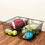 Slideep Farmhouse Metal Wire Basket, Fridge Freezer Storage Organizer Bins with Handles for Kitchen Cabinets, Pantry, Closets, Bedrooms, Bathrooms, Black 3 Pack