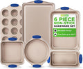 NutriChef 6-Piece Nonstick Bakeware Set - Premium Carbon Steel Baking Trays w/Heat-Safe Silicone Handles - Includes Loaf Pan, Muffin/Cupcake Pan, Round & Square Roaster Pans, Cookie Sheet - NCSBSG36