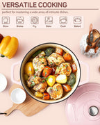 6 QT Dutch Oven Pot with Lid, Enameled Cast Iron Dutch Oven for Bread Making, Braiser, Cooking, Dual Handles, Oven Safe up to 500° F or on Stovetop, Gifts for Family - Pink