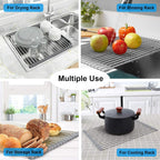 Searik Roll up Dish Drying Rack, Over The Sink Rolling Dish Drainer Rack Multipurpose Foldable Kitchen Stainless Steel Dish Rack Sink Drying Rack for Kitchen Sink Counter (17"x 15.7")