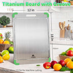 100% Pure Titanium Cutting Board with Grooves, Update Double Side Titanium Chopping Board, Silicone Anti-slip Stainless Cutting Boards for Kitchen 12 * 18 IN, Green