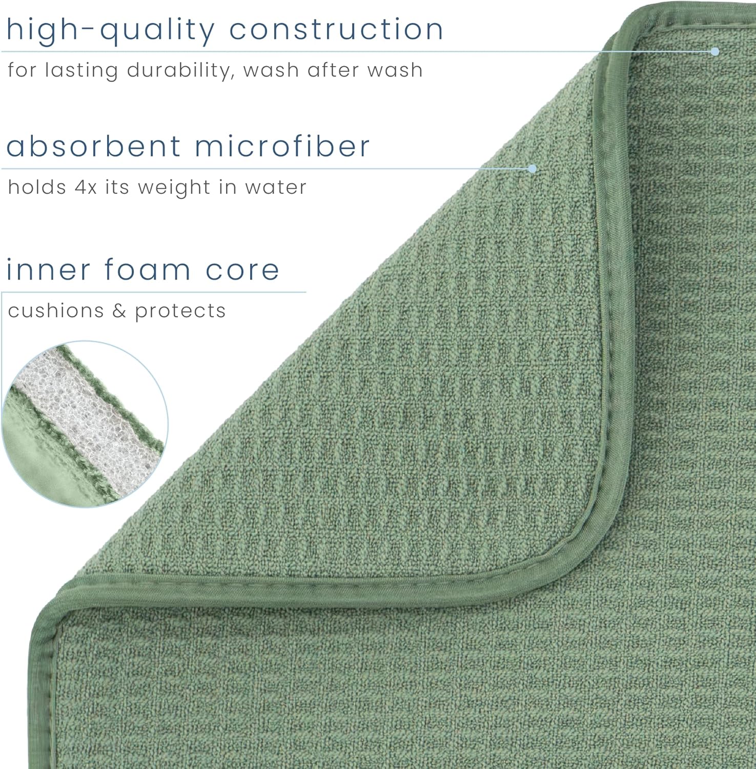 S&T INC. Dish Drying Mat Jumbo, 18” x 30”, Absorbent Microfiber Kitchen Counter Mat, Dish Drying Pad for Dishes, Utensils, Pots and Pans, Jumbo, Sage Green