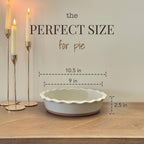 Mora Deep Fluted Ceramic Pie Dish for Apple Pie, Quiche, Tart - 9 inch - Modern Farmhouse Style Porcelain - Earl Grey