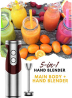 MegaWise 5-in-1 Immersion Hand Blender Set with Variable Speed, 400W, Stainless Steel - Includes Chopper, Whisk, Milk Frother, and Beaker - Ideal for Soups, Smoothies, Baby Food & More (RED)