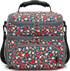 FlowFly Double Layer Cooler Insulated Lunch Bag Adult Lunch Box Large Tote Bag for Men, Women, With Adjustable Strap,Front Pocket and Dual Large Mesh Side Pockets