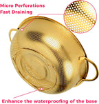 Snailhouse Colander, 3 Quart Kitchen Stainless Steel Metal Pasta Rice Food Colander Strainer Bowl with Handles and Legs for Draining Washing, Gold