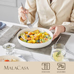 MALACASA 48 Oz Pasta Bowls Set of 4, 9 Inch Salad Bowls, White Ceramic Serving Bowls for Kitchen, Microwave & Dishwasher Safe, Series LUNA, White
