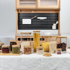 122oz Airtight Glass Square Storage Canister with Bamboo Lid Set of 1 (3600ml) Gallon Glass Jars Large Kitchen Canister for Sugar, Flour, Cookies and Coffee beans (‎with Black Lable)