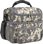 FlowFly Double Layer Cooler Insulated Lunch Bag Adult Lunch Box Large Tote Bag for Men, Women, With Adjustable Strap,Front Pocket and Dual Large Mesh Side Pockets