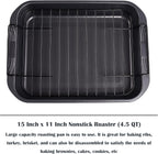 kitCom Bakeware Nonstick Roaster, Nonstick Roasting Pan with Rack, Great For Roast Chicken, Roasts And Turkeys - 15 Inch x 11 Inch (5.8 QT), Gray