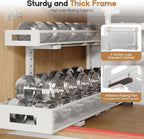 1 Pack 20.47IN Depth Under Sink Storage Organizer, Large 2-Tier Elegant Mesh Pull Out Shelf for Kitchen and Bathroom Cabinet Organization, L-Shaped and Adjustable Height Design-White