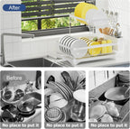 Dish Drying Rack 2-Tier Dish Racks for Kitchen Counter, Adjustable Spout Auto-Draining Dish Rack, Large Capacity for Plates, Bowls, Cups, Tableware，Dish Drainer with Drainboard,White