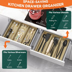 Bamboo Drawer Organizer - Extra Large Silverware & Utensil Organizer, 2 Pcs Toilet Toppers, Wooden Toilet Paper Basket (Gold, 17 X 6 X 2 Inch)