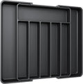Aujen Silverware Organizer - Expandable Kitchen Drawer Organizer, Adjustable Utensil Organizer, Cutlery Tray for Forks, Knives, Multipurpose Kitchen Organizers and Storage Solution, Black, Large