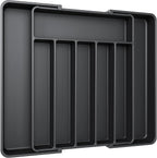 Aujen Silverware Organizer - Expandable Kitchen Drawer Organizer, Adjustable Utensil Organizer, Cutlery Tray for Forks, Knives, Multipurpose Kitchen Organizers and Storage Solution, Black, Large