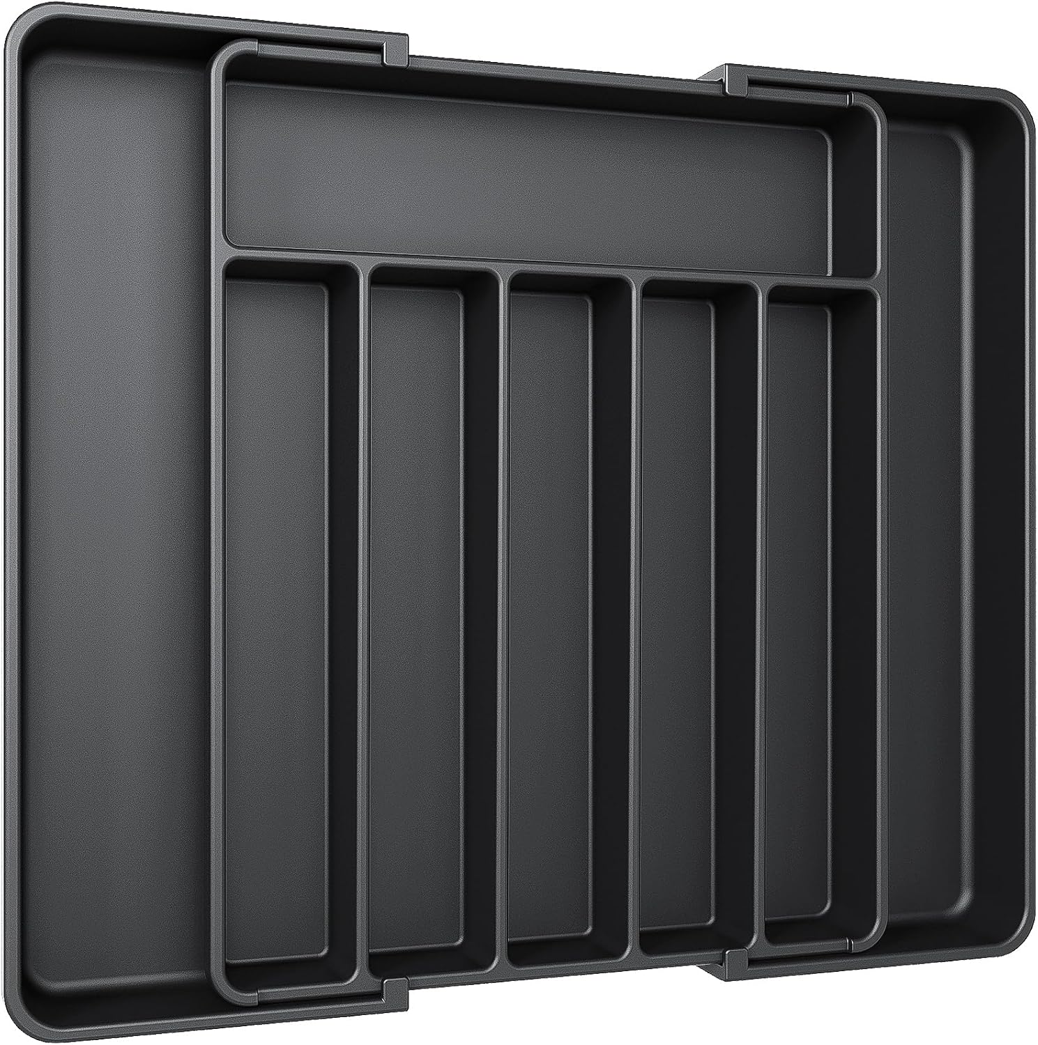 Aujen Silverware Organizer - Expandable Kitchen Drawer Organizer, Adjustable Utensil Organizer, Cutlery Tray for Forks, Knives, Multipurpose Kitchen Organizers and Storage Solution, Black, Large