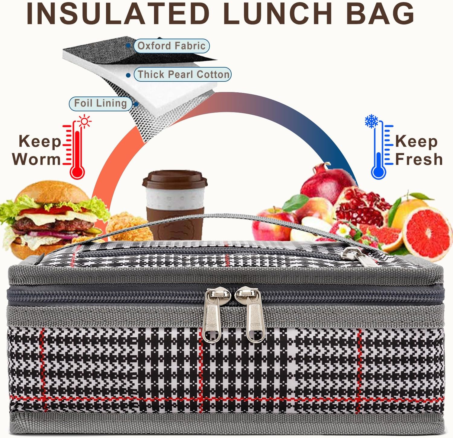 FlowFly Small Insulated Lunch box Portable Soft Bag Mini Cooler Thermal Meal Tote Kit with Handle for Work & School (W&B)